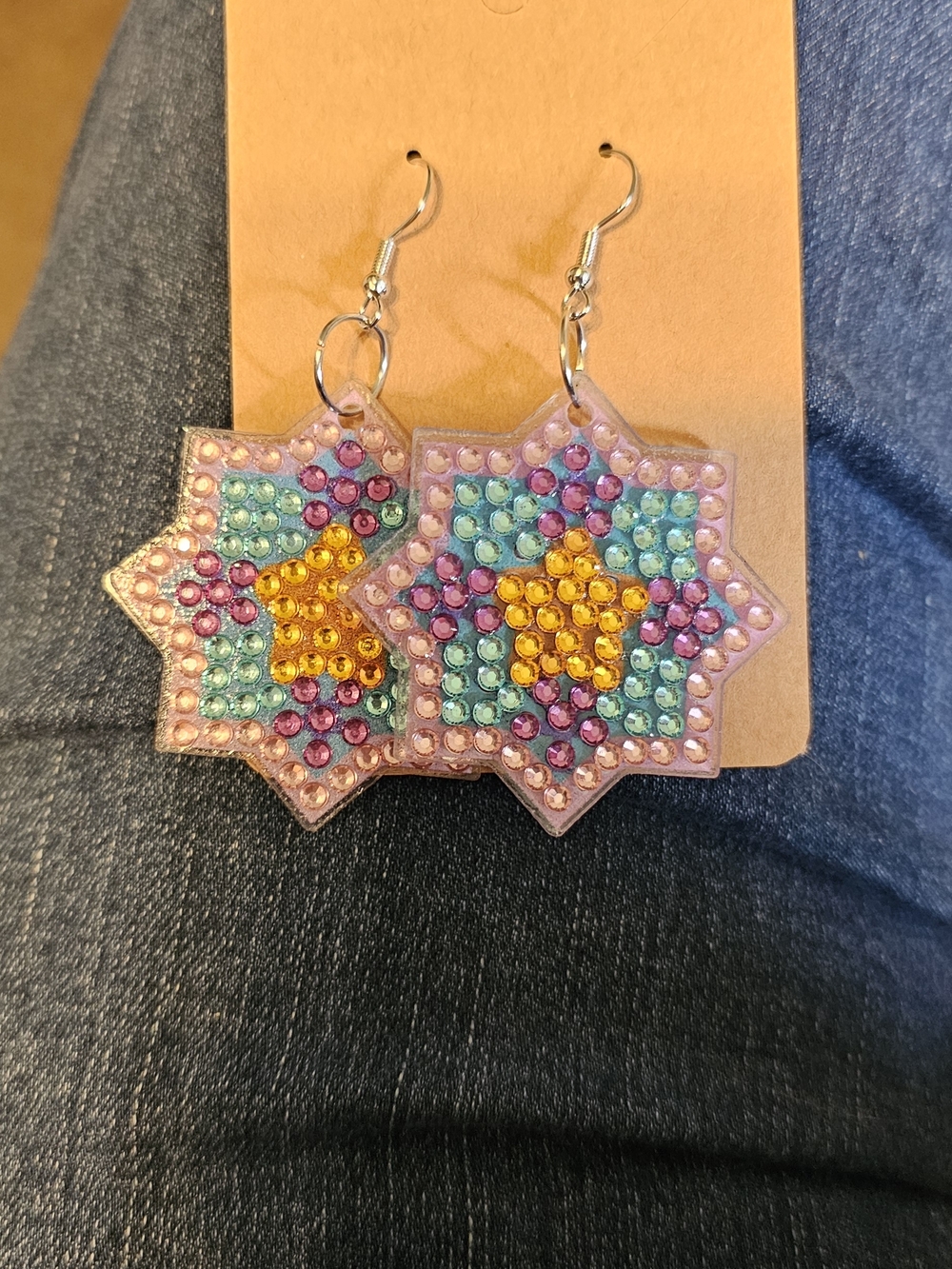 Beaded Starburst Drop Earrings - Pink, Blue & Gold